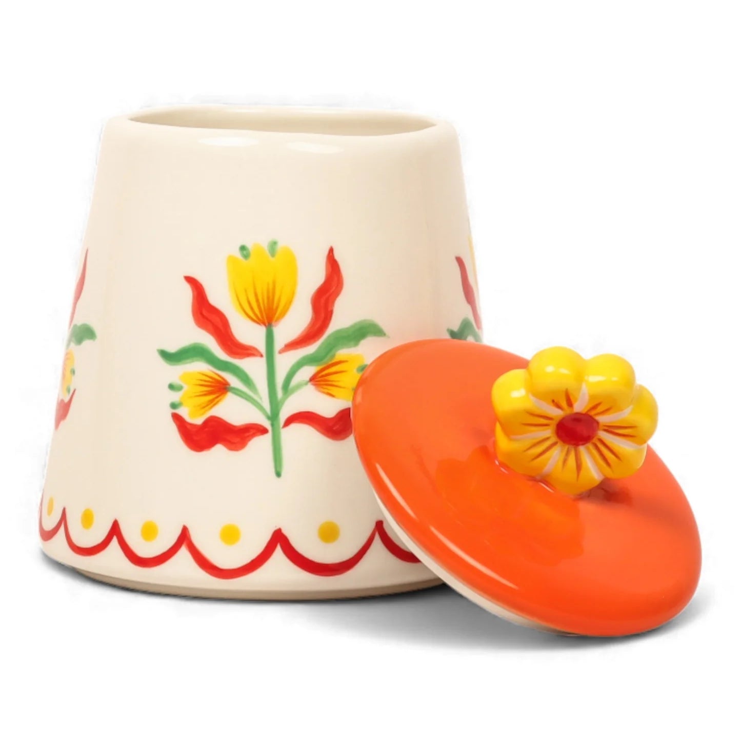 Retro Folk Stoneware Hand Painted Sugar Pot