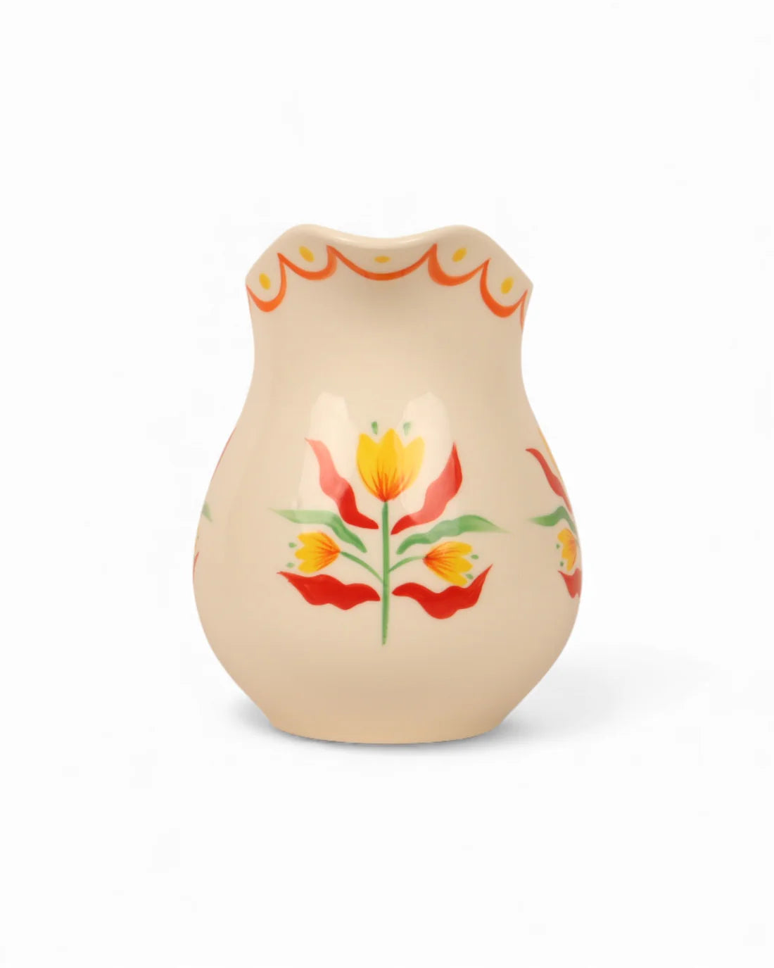 Retro Folk Stoneware Hand Painted Milk Jug