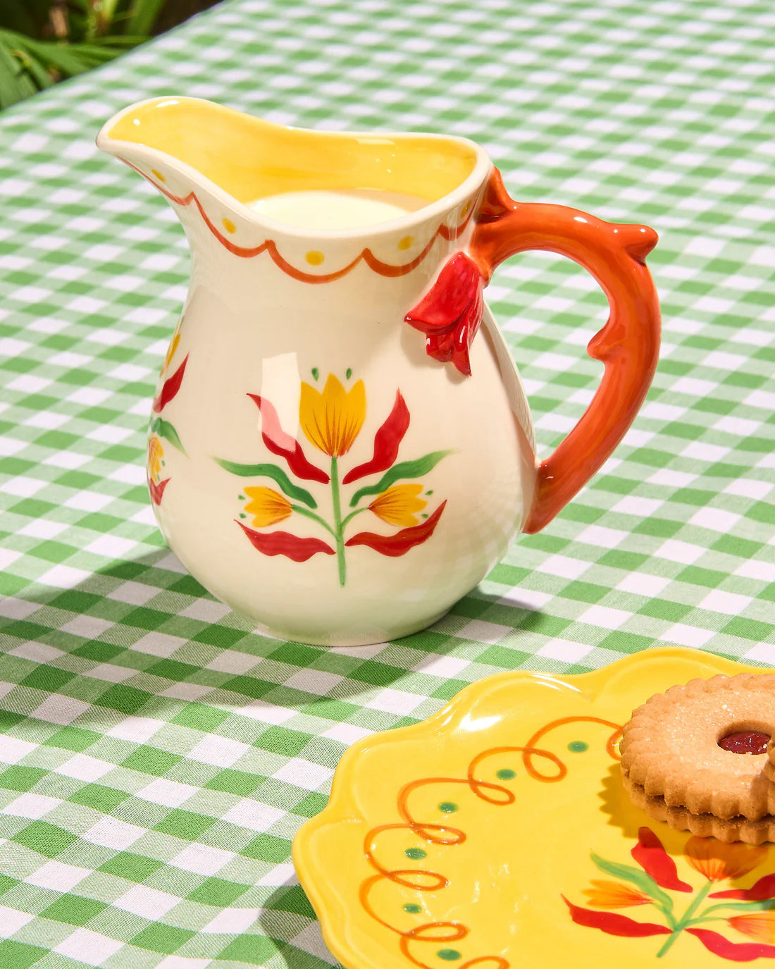 Retro Folk Stoneware Hand Painted Milk Jug