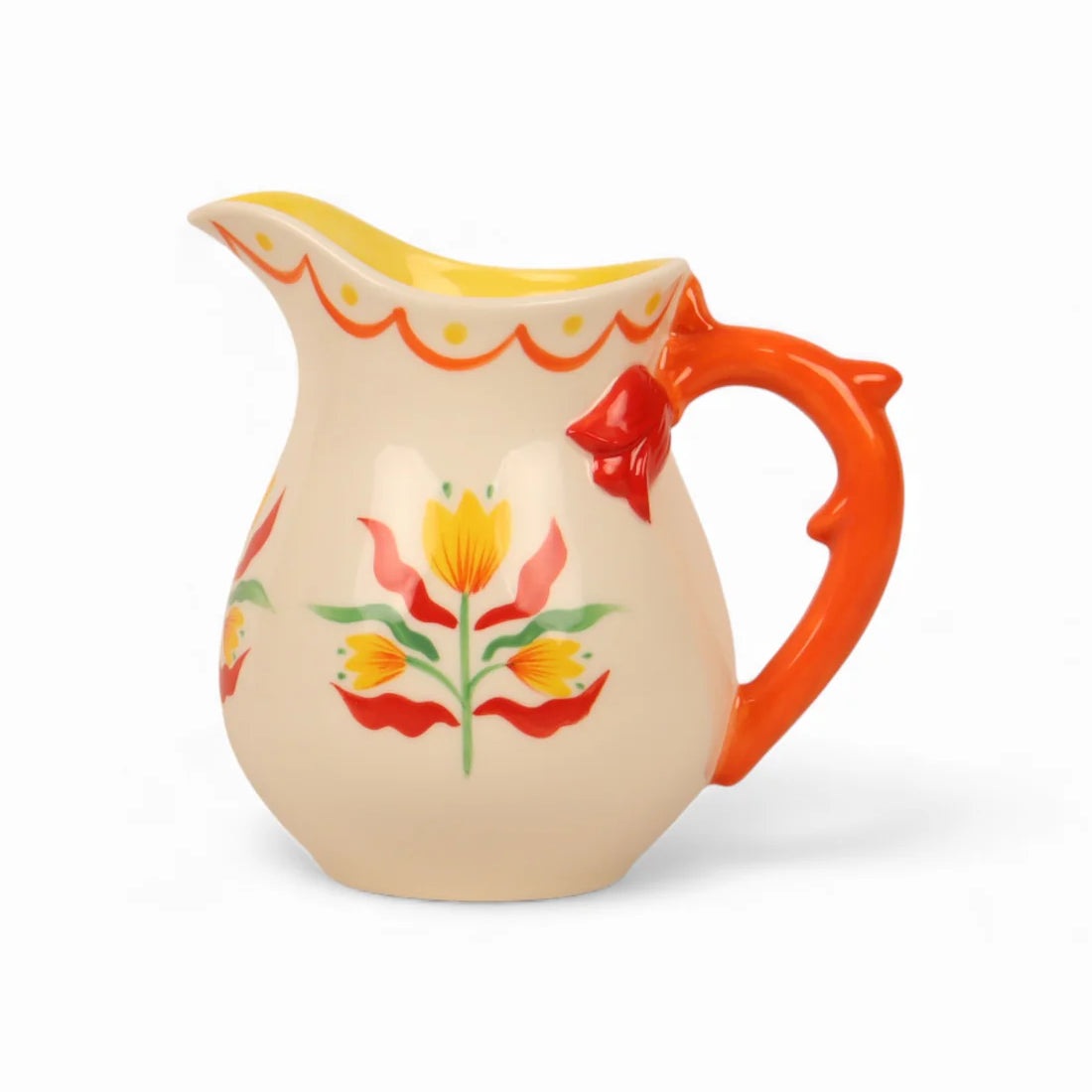 Retro Folk Stoneware Hand Painted Milk Jug