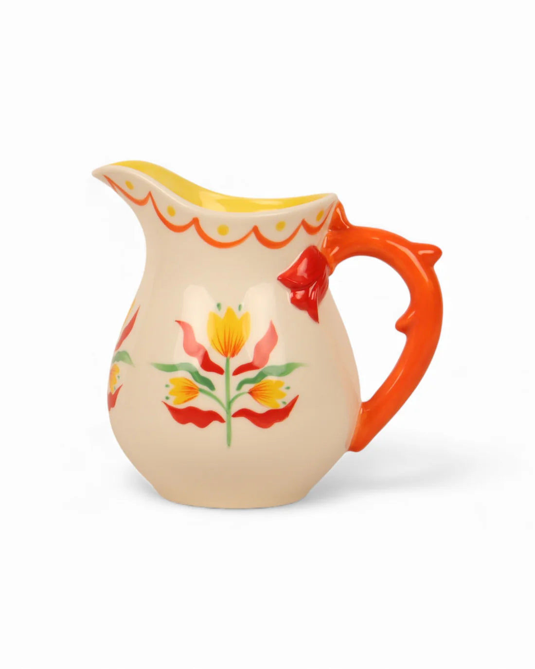 Retro Folk Stoneware Hand Painted Milk Jug