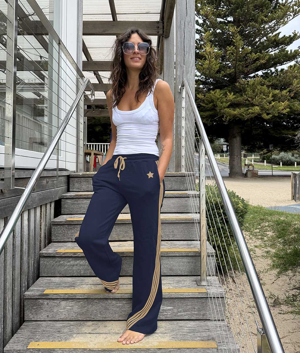 Wide Leg Trackpants - Navy & Mocha