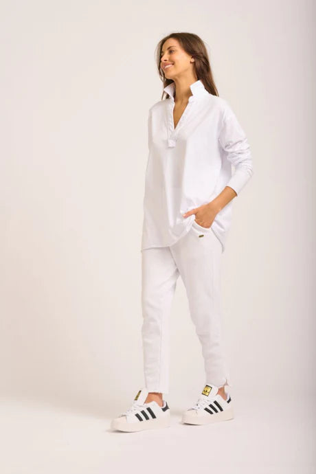 Raw Collar Long Sleeve Top - White