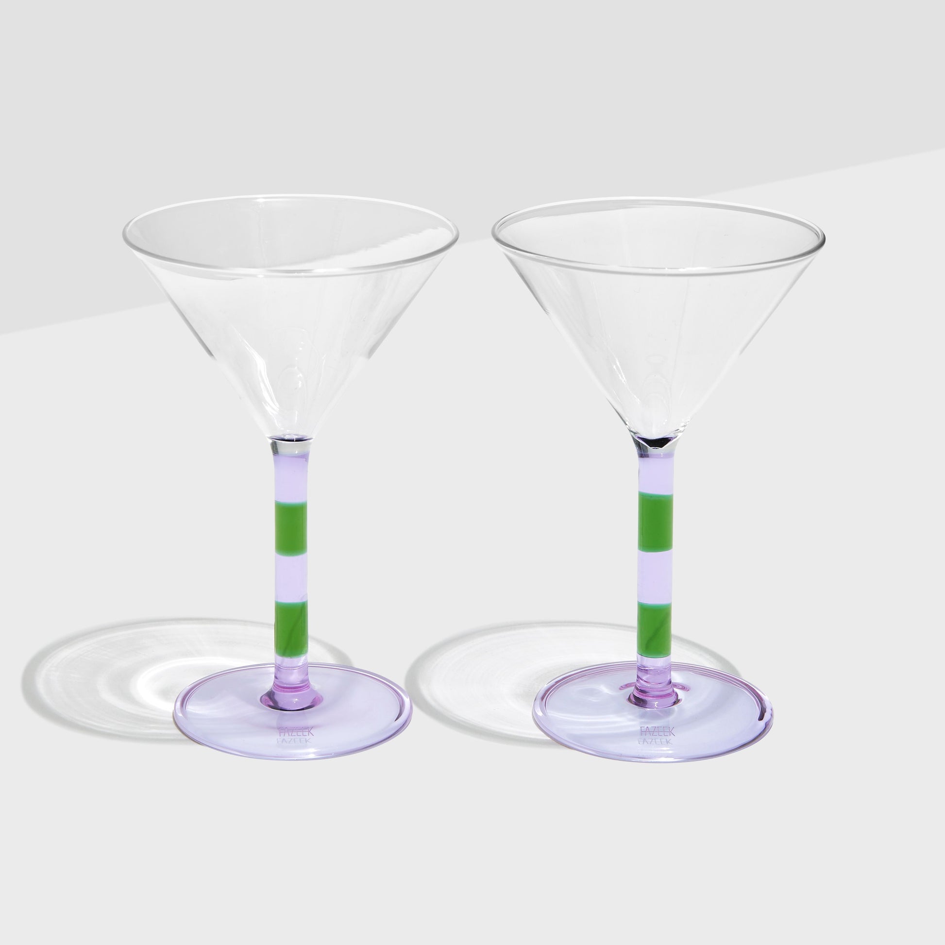 Stripe Martini Glasses - Lilac & Green - Set of 2