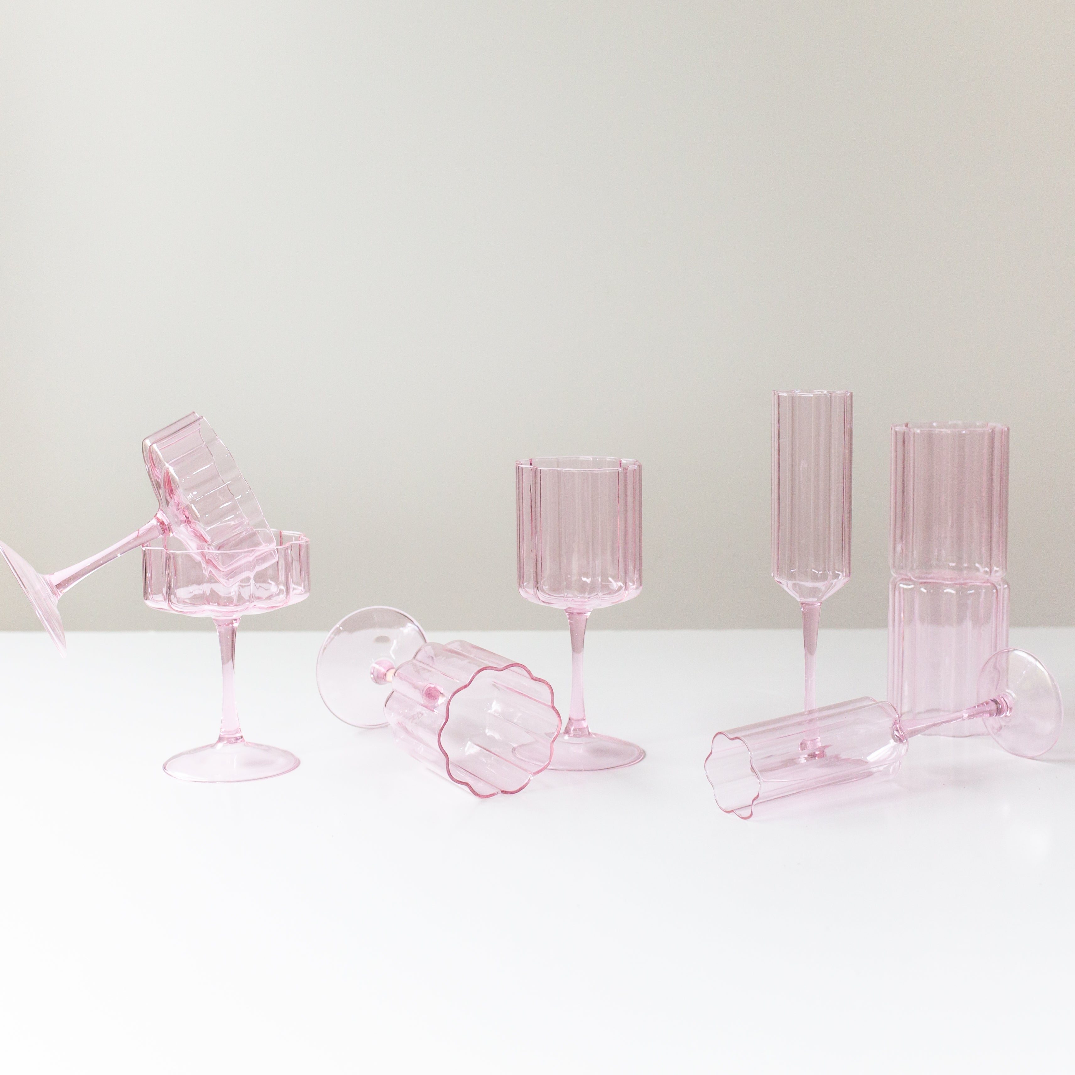 Wave Wine Glass Set - Pink