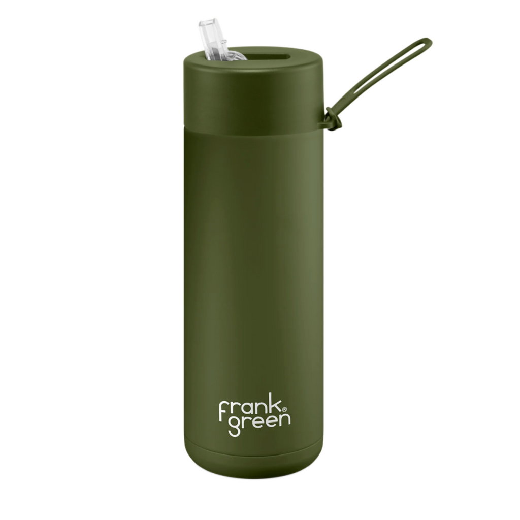 Khaki Straw Lid/Strap Bottle 20oz