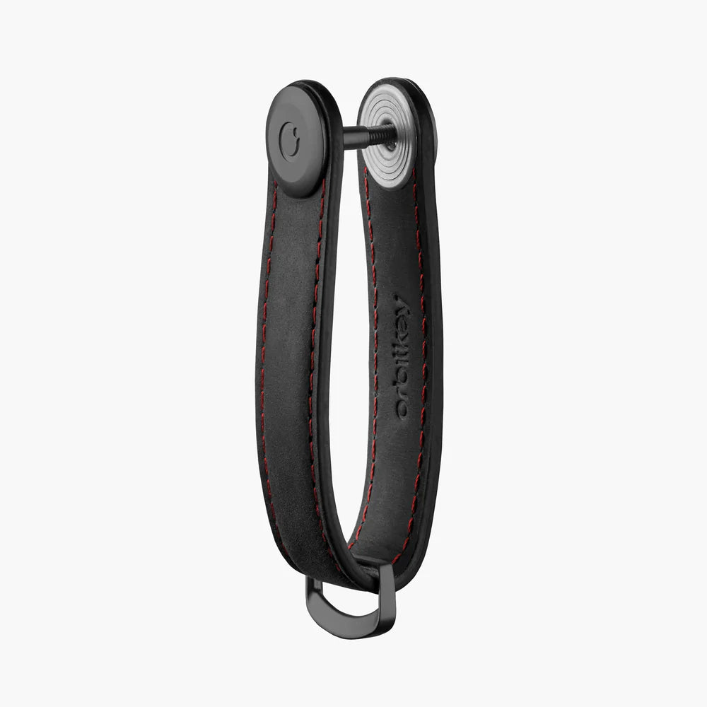 Key Organiser Crazy Horse Leather - Black with Red Stitching