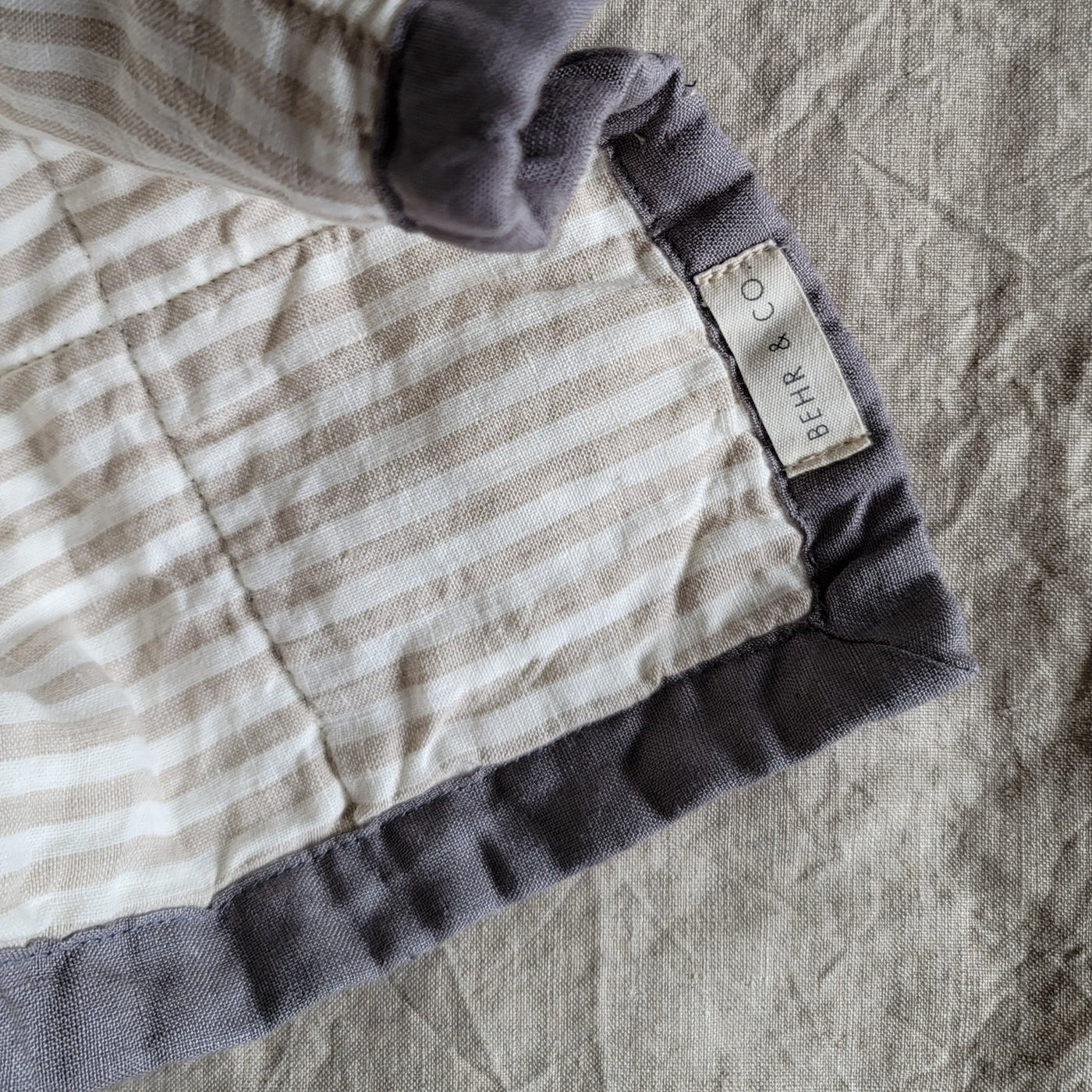 Linen Baby/Cot Quilt - Slate/Stripe